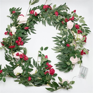 Eksklusiv LED-lyskæde med blomster og blade – varmt hvidt lys, 1,8 m med 20 lys